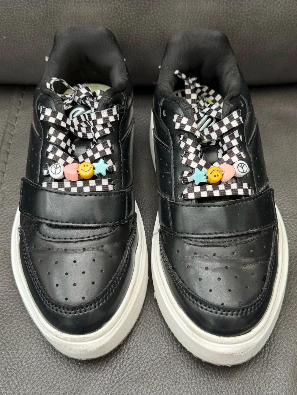 Justice Girls Beaded Low Court Sneakers black upper, white platform Size-1